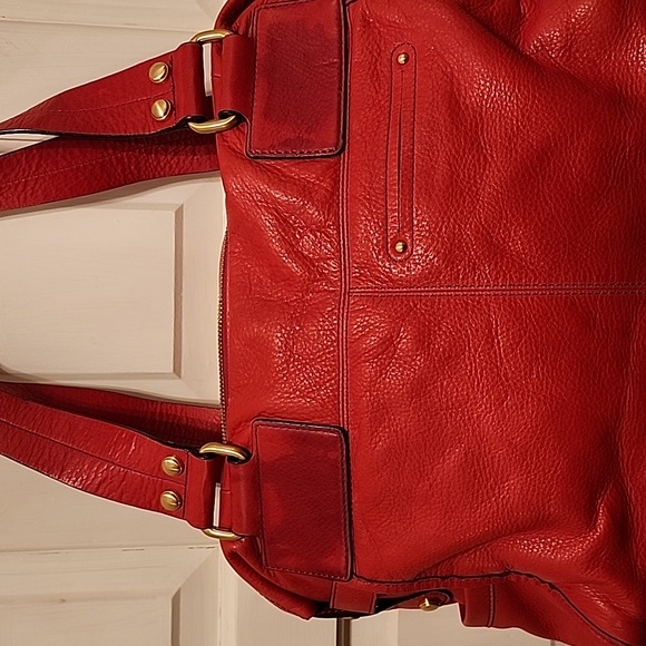 B MAKOWSKY Plushy Soft Red Leather Shoulder Bag with Gold Hardware Bottom Studs - Picture 6 of 16